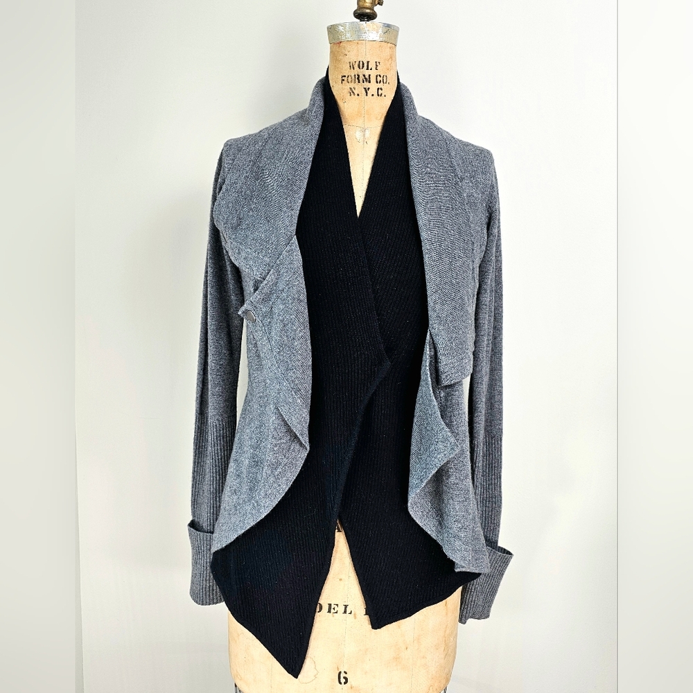 Jamison Cashmere Wool Blend Asymmetrical Moto Cardigan Grey XS